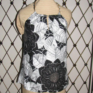 WHBM black white silk floral halter top 6